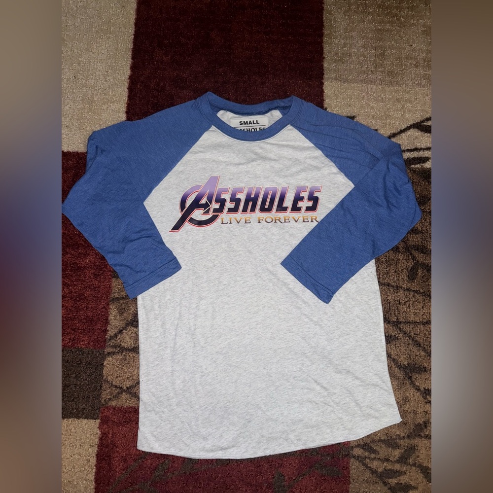 Assholes Live Forever Blue & Gray Reglan- Size Small/ New